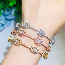 Bangle CWWZircons Luxury Stackable Statement Gold For Women Wedding Cubic Zircon Crystal CZ Dubai Silver Plated Bracelets BG041