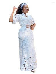 Ethnic Clothing White African Dresses For Women 2023 Christmas Long Maxi Dress Clothes Sexy Hollow Out Robe Africaine Femme With Belt