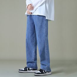 Men's Jeans Streetwear Men's Blue Wide Leg Jeans Autumn Korean Style Fashion Straight Baggy Denim Pants Student Teen Trousers 230302