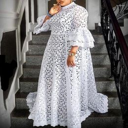 Ethnic Clothing White Lace African Dresses For Women Autumn Polyester Plus Size Long Dress Maxi Clothes