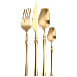 Dinnerware Sets Matte Gold Cutlery 4 Pieces Spoons Forks Knives Flatware 1810 Stainless Steel Golden Tableware 230302