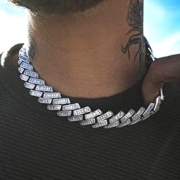Choker 2023 Iced Out Bling Cubic Zirconia Paved Heavy Chunky Rectangle CZ 19mm Cuban Chain Necklace Hip Hop Men Women Jewellery