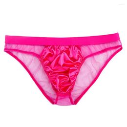 Underpants Mesh Satin Briefs Men Sexy Lingerie Transparent Sheer Underwear Perspective Panties Low Waist Breathable Bikini Underpant A50