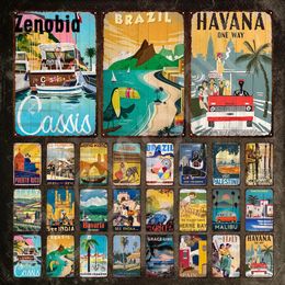 Country Name Metal Painting Sign Brazil Havana Los Angeles Vintage Travel Tin Sign Plate City Landscape Metal Plaque Poster Room Decor 30X20cm W03