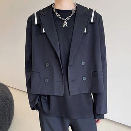 Men's Suits & Blazers Men Patch Design Streetwear Youth Fashion Loose Casual Short Blazer Suit Coat Man Japanese Harajuku Korean Style Jacke