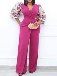 Women s Jumpsuits Rompers VONDA Vintage Female Casual Office Overall Playsuits Bodysuit Party Pantalon 3 4 Sleeve V Neck Oversize 230302