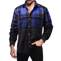 Men's T Shirts Men's Casual Button Down Lapel Shirt Gradient Plaid Cardigan Harjauku