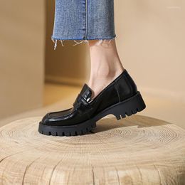 Dress Shoes Vichelo Fashion Cow Leather Round Toe Med Heel Spring Solid Slip On Platform Loafers Preppy Style Casual Women Pumps