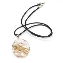 Pendant Necklaces Vintage Natural Oval Shell Necklace Jewellery Mother Of Pearl Shells Charms Leather Rope Chain For Women Men