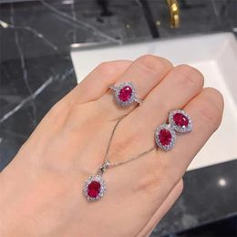 Princess Diana Ruby Diamond Jewelry set 925 Sterling Silver Engagement Wedding Rings Earrings Necklace For Women Promise Jewelry
