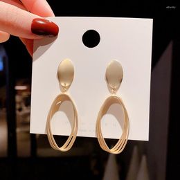 Dangle Earrings Simple Geometric Gold Colour Oval For Women Fashion Vintage Metal Ear Drops Party Jewellery Pendientes Brincos ER1012