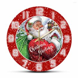 Wall Clocks Vintage Santa Claus With Sack Red Design Clock For Kids Living Room Christmas Greetings Snow Holiday Home Decor Watch