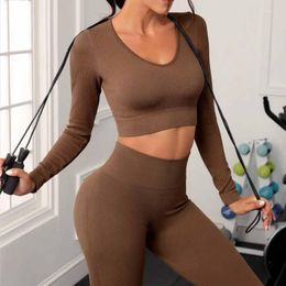 Active Sets Seamless Women Yoga Set Female Logn Sleeve Crop Top Lift Up Leggings Workout Gym Suit Fitness Sport Outfits