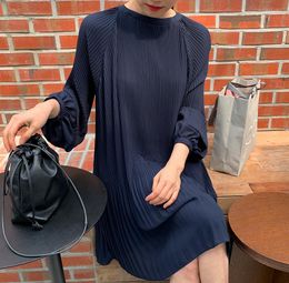 Casual Dresses Spring Summer Flowy Pleated One Piece Chiffon Dress Short Robe Vestido Puff Sleeve