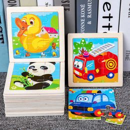 Infant Early Education Enlightenment Cognitive Wooden Toys 3D Wooden Cartoon Animal Traffic Tangram Puzzle Factory Outlet