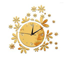 Wall Clocks Flower Combination Pattern Acrylic Mirror Sticker Large Clock Mute Living Room Bedroom Removable Decorative