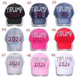 Trump 2024 Denim Party Hat Casual Diamond Baseball Cap Adjustable Cotton Hats Wholesale