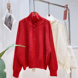 Women's Sweaters 2023 Autumn Women's Solid Color Waffle Turtleneck Sweater Jacket Korean Version Loose Knitted Cardigan Tide