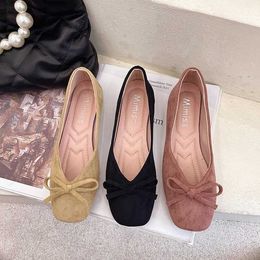 Dress Shoes Women Flats Slip on Flat Shoes Round Toe Shallow Butterfly-knot Ballerina Slip on Loafers Faux Suede Lady Ballet Plus Size 35-40 L230302