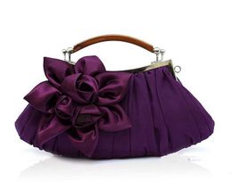 s Purple Ladies' Satin Wedding Evening Clutch handbag Bride Party Purse Makeup Bag Free Shipping 0005EL230302