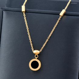 Pendant Necklaces Leeker Trend Stainless Steel Necklace for Women Gold Colour Black Round Chains Choker Fashion Accessories 896 Lk2