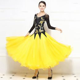 Stage Wear Ballroom Standard Dance Dress 2023 Style Yellow Competition Dancing Skirt Adult Waltz Dresses