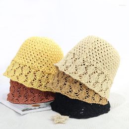 Wide Brim Hats Hollow Breathable Summer For Women Retro Flat Drooping Hat Straw Ladies Outdoor Sun Protection Beach HatWide