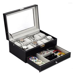 Jewelry Pouches 12 Slot Double-deck Luxury Watch Box Case PU Leather With Glass Top Wristwatch Organizer Display Boxes