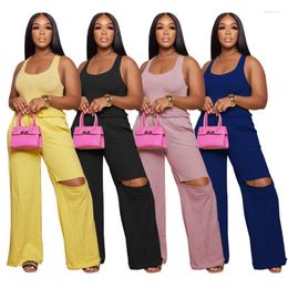 Women's Two Piece Pants Set Women Sexy Sling Bodysuit Sleeveless Top Wide Leg Suits Club Tracksuit Outfits SummerWomen's