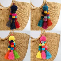 Key Rings 1pc Flower Charms Keychains Beads With Pompom Keyring Colourful Jewellery Boho Style For Birthday travel Best Gift R230301