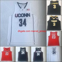 NCAA Uconn Huskies 34 Ray Allen texas tech 23 Jarrett Culver 3 Carsen Edwards College 100% Stiched High School mens Jerseys Si