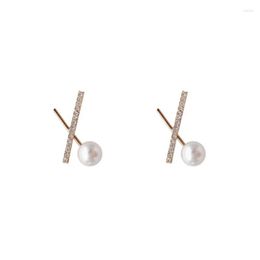 Stud Earrings Geometric Golden Cross Bling Starry Clear Crystal Simulated Pearl Piercing For Women Jewellery Accessories