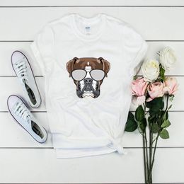 Women's T Shirts Boxer Dog Shirt T-Shirt Wearing Sunglasses Pet Owner Rescue Love