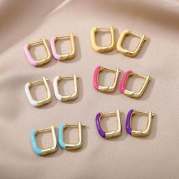 Hoop Earrings Colourful Enamel Square For Women Staineless Steel Gold Plated Ear Piercing Jewellery Pendientes