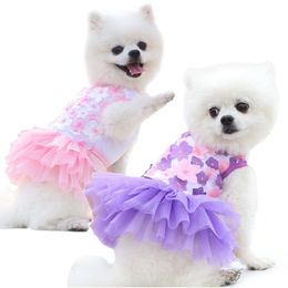 Peach Blossom Pet Suspender Skirt Dog Apparel Designer Doggy Clothe Princess Dresses Wedding Skirts Bow Evening Dress Dogs Clothes for Small Dogg S Blue