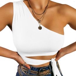 Women's Tanks 100 Cotton Camisoles Women Sexy Sleeveless Crop Top Casual One Shoulders Ruched Slim Fit Camisole Bras Padded