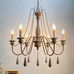 Chandeliers Wooden Vintage Chandelier American Living Bedroom Kitchen E14 Retro Pendant Lamp Loft Supension Lighting Decor Hanging Lights