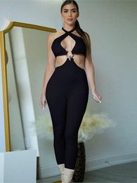 Women's Jumpsuits & Rompers Fashion Solid Colour Slim Fit Cutout Backless Jumpsuit Women 2023 Autumn Y2K Sexy Romper Nightclub Party OutfitsW