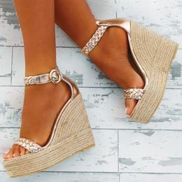 Sandals Height-increasing Braided Buckle Fashion Street Women's Shoes Outdoor Wedges Large Size Weaving