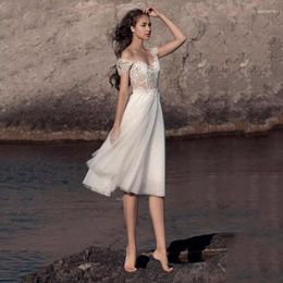 Wedding Dress Short Beach Dresses 2023 Tea-Length A-Line Scoop Neck Lace Appliques Cap Sleeve Bridal Gown Backless Custom Made