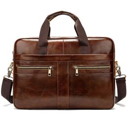 Briefcases Genuine Leather Briefcase For Men With Padded Protection 14 Inch Laptop Top Handbag