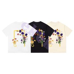 Luxury Fashion Brand Mens T Shirt Flower Letter Print Short Sleeve Round Neck Loose T-shirt Top Black Apricot White
