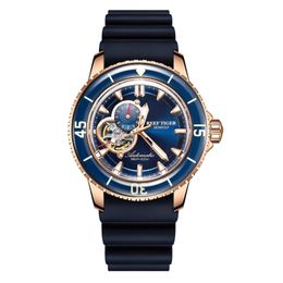 Wristwatches Reef Tiger/RT Classic Men Rose Golden Case Date Rubber Strap Super Luminous Hollow Automatic Watch RGA3039