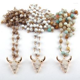 Pendant Necklaces Fashion 6mm Semi Precious Stones Rosary Chain Mini Horn Women Ethnic Necklace