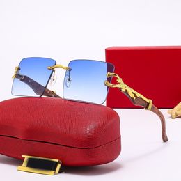 Frameless Optical Rectangle Lens Heatwave Sunglasses Leopard Rimless Gold Metal Wooden Legs Vintage Women Mens Summer Outdoors Travel Carti Eyewear