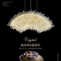 Fan Shaped Natural Crystal Pendant Lamps Chinese Sector Pendant Lights Fixture American Modern Creative Droplight Home Decor Bar Dining Room Bedroom Hanging Lamp