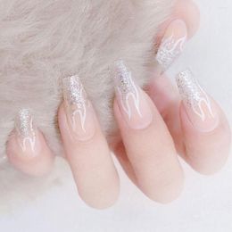 False Nails 24pcs Detachable Glitter DIY Silver Fake Long Halloween Fireflame