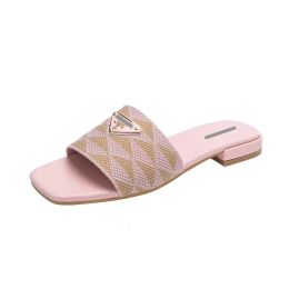 High-end Fabric Slides Slippers Black Beige Multicolor Embroidery Mules Womens Home Flip Flops Casual Sandals Summer Leather Flat Slide Rubber Sole 36-42