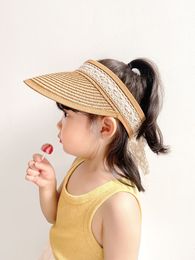 M574 Children Girls Straw Hats Summer Sunscreen Kids Baby Lace Empty Top Shade Caps Cool Sun Hats