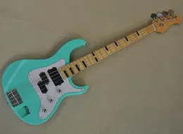 4 Strings Light Green Electric Bass Guitar with White Pickguard Maple Fingerboard Can be customized